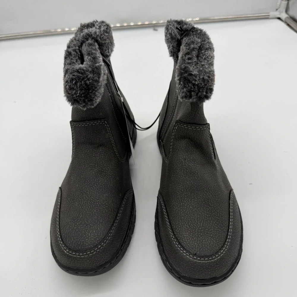 Khombu Addison Grey Faux Fur Trim Winter Ankle Boots Womens Size 7 1624858 NEW